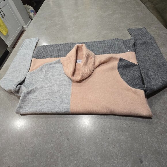 POINT ZERO Women's Color Block Turtleneck Long Sleeves Sweater - Grey/Pink P/S - Picture 4 of 13